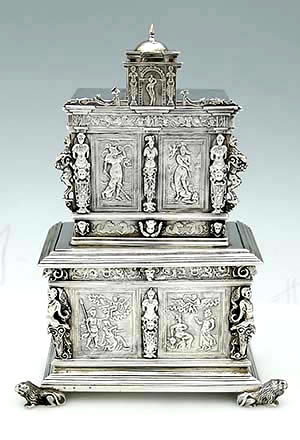 antique Dutch silver tea caddy cabinet shape double caddy